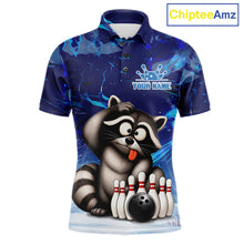 Load image into Gallery viewer, Personalized Blue Funny Raccoon Bowling Shirt For Men Custom Bowling Team Jersey Polo &amp; 1/4 Zip TDM6594