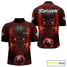 Load image into Gallery viewer, Personalized Red Billiard Skull Fire 8 Ball Pool Shirt For Men Custom Billiard Team Jersey TDM5078