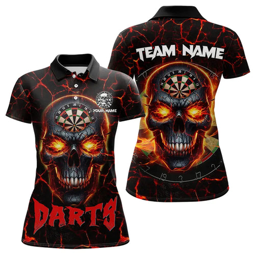 Personalized Red Dartboard Skull Fire Crack Dart Shirts Polo & 1/4 Zip For Women Custom Dart Jerseys TDM3641