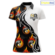 Load image into Gallery viewer, Custom Flame 8 Ball 9 Ball Billiard Shirt For Women, Billiard Pool Team Jersey Polo &amp; 1/4 Zip Shirt TDM6175
