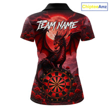 Load image into Gallery viewer, Black And Red Dartboard Roses And Dragon Darts Polo &amp; 1/4 Zip Custom Women's Darts Team Jersey TDM5802