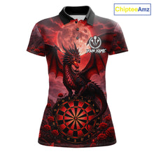 Load image into Gallery viewer, Black And Red Dartboard Roses And Dragon Darts Polo &amp; 1/4 Zip Custom Women's Darts Team Jersey TDM5802