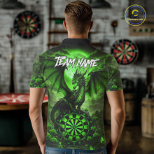 Load image into Gallery viewer, Black And Green Dartboard Roses And Dragon Darts Polo &amp; 1/4 Zip Custom Men's Darts Team Jersey TDM5804
