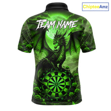 Load image into Gallery viewer, Black And Green Dartboard Roses And Dragon Darts Polo &amp; 1/4 Zip Custom Men's Darts Team Jersey TDM5804