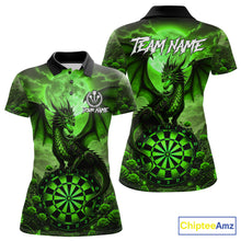 Load image into Gallery viewer, Black And Green Dartboard Roses And Dragon Darts Polo &amp; 1/4 Zip Custom Women's Darts Team Jersey TDM5804