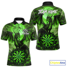 Load image into Gallery viewer, Black And Green Dartboard Roses And Dragon Darts Polo &amp; 1/4 Zip Custom Men's Darts Team Jersey TDM5804