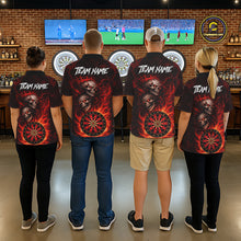 Load image into Gallery viewer, Personalized Red Flaming Skull Darts Polo &amp; 1/4 Zip For Men Custom Fire Darts Team Jersey TDM5806