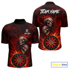 Load image into Gallery viewer, Personalized Red Flaming Skull Darts Polo &amp; 1/4 Zip For Men Custom Fire Darts Team Jersey TDM5806
