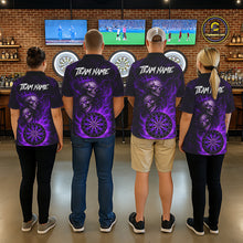 Load image into Gallery viewer, Personalized Purple Flaming Skull Darts Polo &amp; 1/4 Zip For Men Custom Fire Darts Team Jersey TDM5807