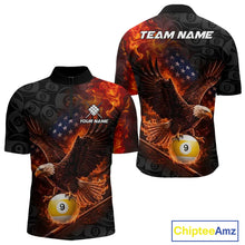 Load image into Gallery viewer, Flaming US Flag Eagle 9 Ball Billiard Shirt For Men Custom Patriotic Pool Jersey Polo &amp; 1/4 Zip TDM6412