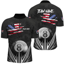 Load image into Gallery viewer, American Flag 8 Ball Pool Custom Name Black Billiard Jerseys For Men, Patriotic Billiard Shirts TDM1905