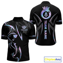 Load image into Gallery viewer, Custom Holographic 8 Ball Crown Billiard Shirts For Men, Pool Team Jersey Polo &amp; 1/4 Zip |Black TDM6191