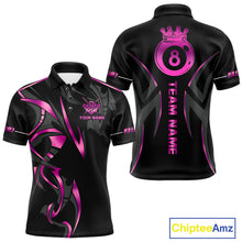 Load image into Gallery viewer, Custom Pink 8 Ball Pool Crown Billiard Shirts For Men, Billiard Team Jersey Polo &amp; 1/4 Zip |Black TDM6193