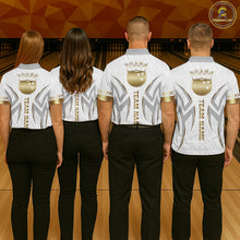 Load image into Gallery viewer, Custom Gold Bowling Ball Crown Bowling Shirt For Women, Bowling Team Jersey Polo &amp; 1/4 Zip |White TDM6197