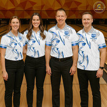 Load image into Gallery viewer, Custom Blue Bowling Ball Crown Bowling Shirt For Women, Bowling Team Jersey Polo &amp; 1/4 Zip |White TDM6198