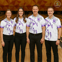 Load image into Gallery viewer, Custom Purple Bowling Ball Crown Bowling Shirt For Women, Bowling Team Jersey Polo &amp; 1/4 Zip |White TDM6199