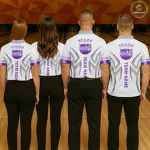 Load image into Gallery viewer, Custom Purple Bowling Ball Crown Bowling Shirt For Women, Bowling Team Jersey Polo &amp; 1/4 Zip |White TDM6199