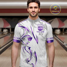 Load image into Gallery viewer, Custom Purple Bowling Ball Crown Bowling Shirt For Men, Bowling Team Jersey Polo &amp; 1/4 Zip |White TDM6199