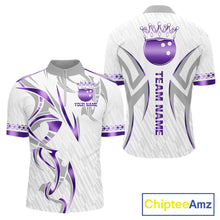 Load image into Gallery viewer, Custom Purple Bowling Ball Crown Bowling Shirt For Men, Bowling Team Jersey Polo &amp; 1/4 Zip |White TDM6199