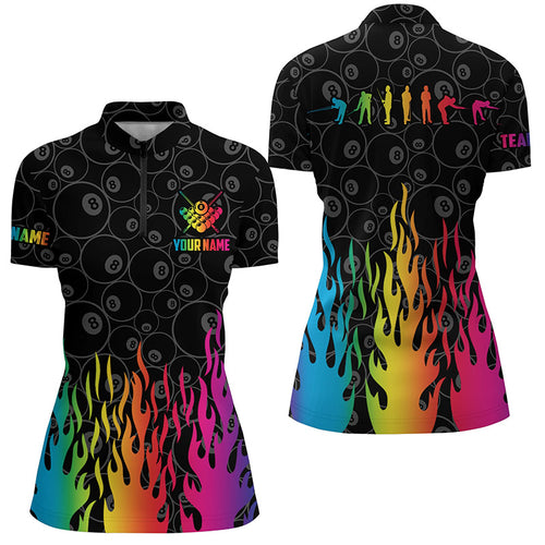 Billiard Rainbow Fire Snooker Player Custom 3D Women Quarter-Zip Shirts, Pool Player Shirts TDM0640