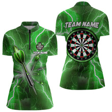 Load image into Gallery viewer, Green Thunder Lightning Darts Polo &amp; Quarter Zip Custom Dart Shirts For Women Dart Jerseys TDM3338