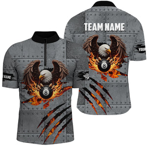 Personalized Eagle 8 Ball Fire Billiard Polo, 1/4 Zip Shirts For Men, 8 Ball Pool Billiard Jerseys TDM2376