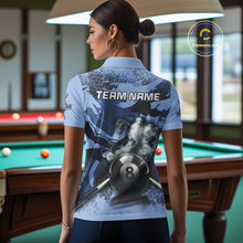 Load image into Gallery viewer, 8 Ball Pool Smoke Custom Blue Camo Women Quarter-Zip Shirts, Billiard Snooker Outfits TDM1014