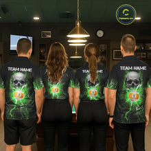 Load image into Gallery viewer, Green 8 &amp; 9 Ball Skull Billiard Shirt For Women Custom Glass Break Pool Team Jersey Polo &amp; 1/4 Zip TDM5972