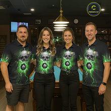 Load image into Gallery viewer, Green 8 &amp; 9 Ball Skull Billiard Shirt For Women Custom Glass Break Pool Team Jersey Polo &amp; 1/4 Zip TDM5972