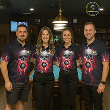 Load image into Gallery viewer, Red 8 Ball &amp; 9 Ball Skull Billiard Shirt For Men Custom Glass Break Pool Team Jersey Polo, 1/4 Zip TDM5973