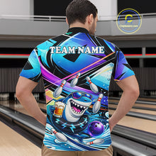 Load image into Gallery viewer, Blue Funny Shark Graffiti Bowling Shirts For Men, Best Bowling Team Jersey Polo &amp; Quarter Zip TDM6209