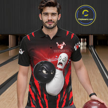 Load image into Gallery viewer, Funny Bowling Ball Custom Black And Red Bowling Shirt For Men, Bowling Team Jersey Polo &amp; 1/4 Zip TDM6210
