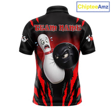 Load image into Gallery viewer, Funny Bowling Ball Custom Black And Red Bowling Shirt For Men, Bowling Team Jersey Polo &amp; 1/4 Zip TDM6210