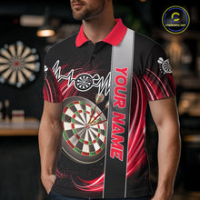 Load image into Gallery viewer, Personalized Red Swirl Heartbeat Darts Shirt For Men Custom Darts Jersey Team Polo &amp; 1/4 Zip TDM6213