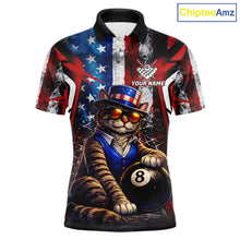 Load image into Gallery viewer, Funny Cat 8 Ball Billiard Shirt For Men Custom Vintage US Flag Pool Team Jersey Polo &amp; 1/4 Zip TDM5983