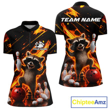 Load image into Gallery viewer, Funny raccoon flame bowling quarter zip shirt for women, custom bowling league jersey.