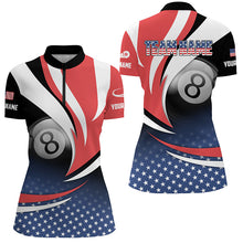 Load image into Gallery viewer, Personalized 8 Ball Pool American Flag Version Billiard Shirts For Women, Patriotic Billiard Jerseys TDM2135