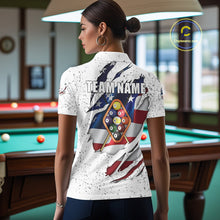 Load image into Gallery viewer, 9 Ball Pool US Flag White Grunge Custom Women's Billiard Shirt, Patriotic Billiard Team Jersey TDM5138