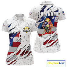 Load image into Gallery viewer, 9 Ball Pool US Flag White Grunge Custom Women's Billiard Shirt, Patriotic Billiard Team Jersey TDM5138