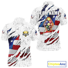 Load image into Gallery viewer, 9 Ball Pool US Flag White Grunge Custom Men's Billiard Shirt, Patriotic Billiard Team Jersey TDM5138