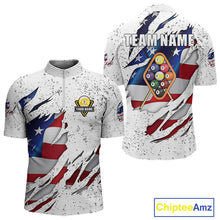 Load image into Gallery viewer, 9 Ball Pool US Flag White Grunge Custom Men's Billiard Shirt, Patriotic Billiard Team Jersey TDM5138