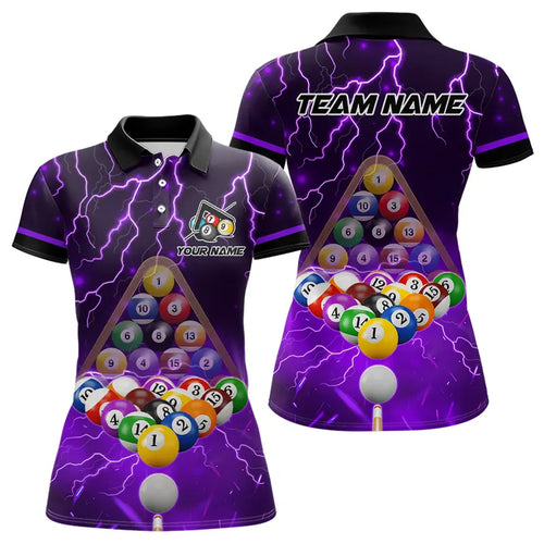 Thunder Lightning Storm Custom 3D Billiard Shirts For Women, Billiard Balls Team Jerseys |Purple TDM3817