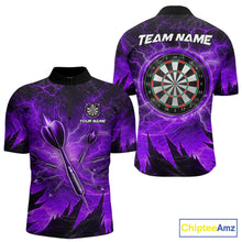 Load image into Gallery viewer, Personalized Purple Darts Polo &amp; 1/4 Zip For Men Custom Thunder Lightning Darts Team Jersey TDM6218