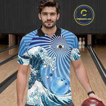 Load image into Gallery viewer, Custom Blue Funny Waves Ocean Bowling Shirt For Men, Bowling Team Jersey Polo &amp; 1/4 Zip TDM6223