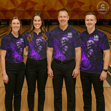 Load image into Gallery viewer, Purple Flaming Skull Bowling Shirts For Men Custom Fire Bowling Team Jersey Polo &amp; Quarter Zip TDM5619