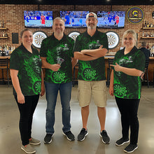 Load image into Gallery viewer, Green Flaming Skull Darts Polo &amp; Quarter Zip Custom Fire Darts Shirt For Women, Darts Team Jersey TDM5621