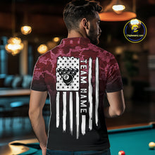 Load image into Gallery viewer, Black And Red Camo US Flag 8 Ball Billiard Shirt For Men Custom Pool Team Jersey Polo &amp; 1/4 Zip TDM5994