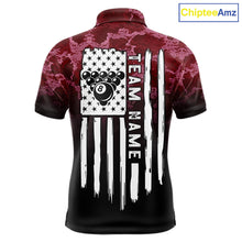 Load image into Gallery viewer, Black And Red Camo US Flag 8 Ball Billiard Shirt For Men Custom Pool Team Jersey Polo &amp; 1/4 Zip TDM5994