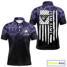 Load image into Gallery viewer, Black And Purple Camo US Flag 8 Ball Billiard Shirt For Men Custom Pool Team Jersey Polo &amp; 1/4 Zip TDM5995