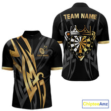 Load image into Gallery viewer, Black And Gold Dartboard Crown Dart Shirts For Men Custom Tribal Dart Jersey Team Polo &amp; 1/4 Zip TDM6228